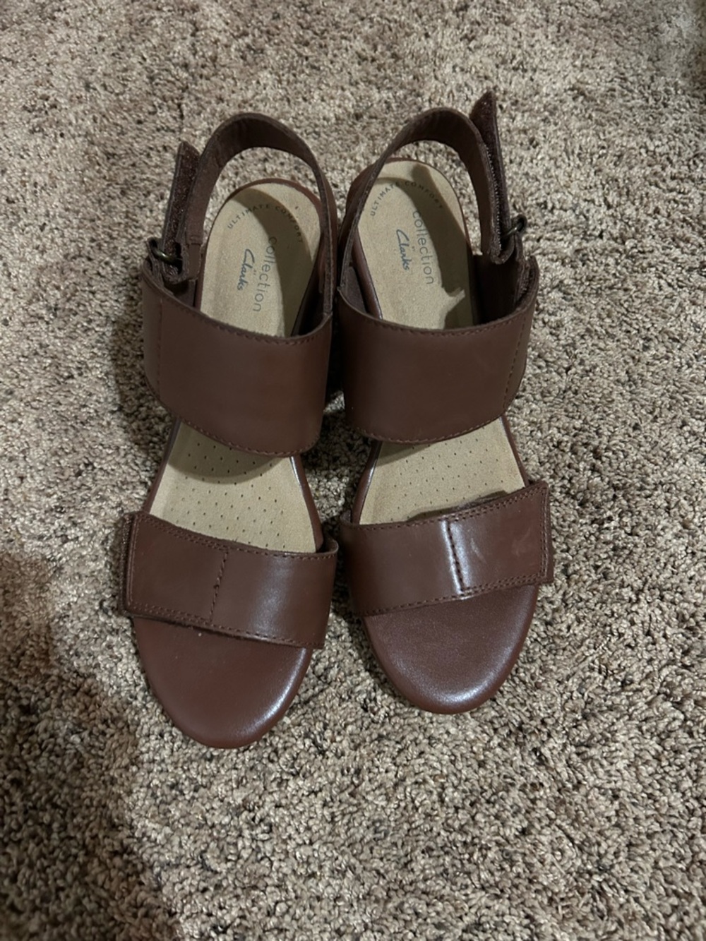 Clarks Brown Leather Slingback Sandals with Wide Straps